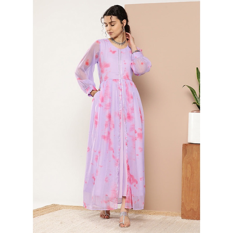 Lavender Readymade Silk Indian Dress - JD986601705