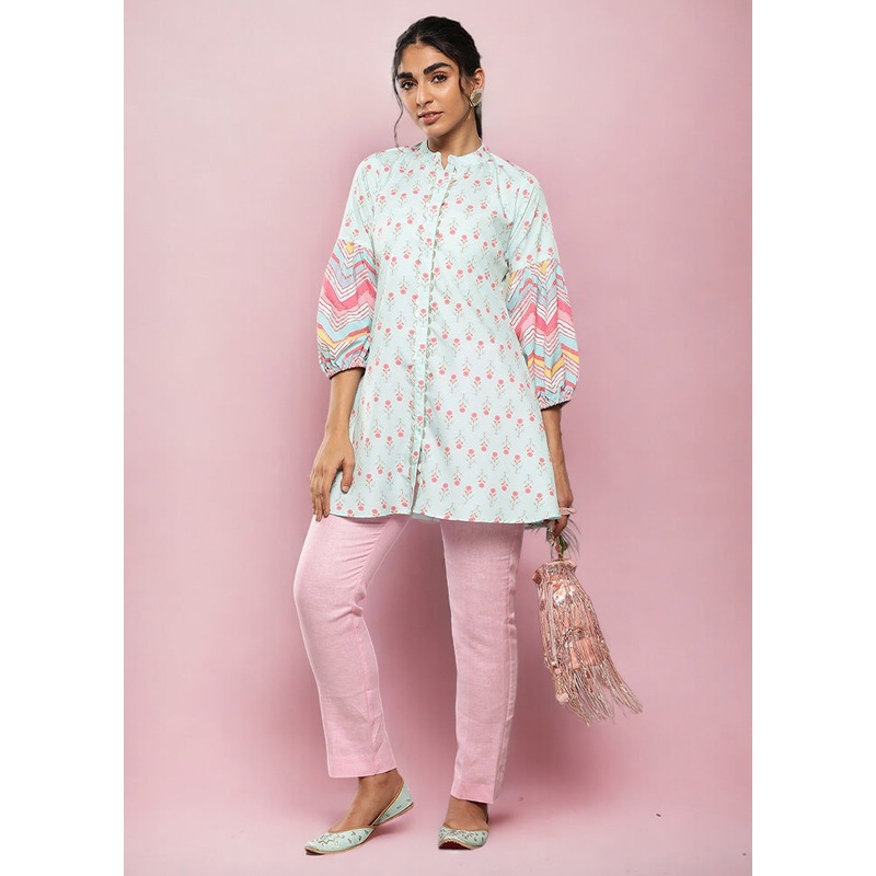 Mint Green Readymade Polyester Tunic - JD986601765