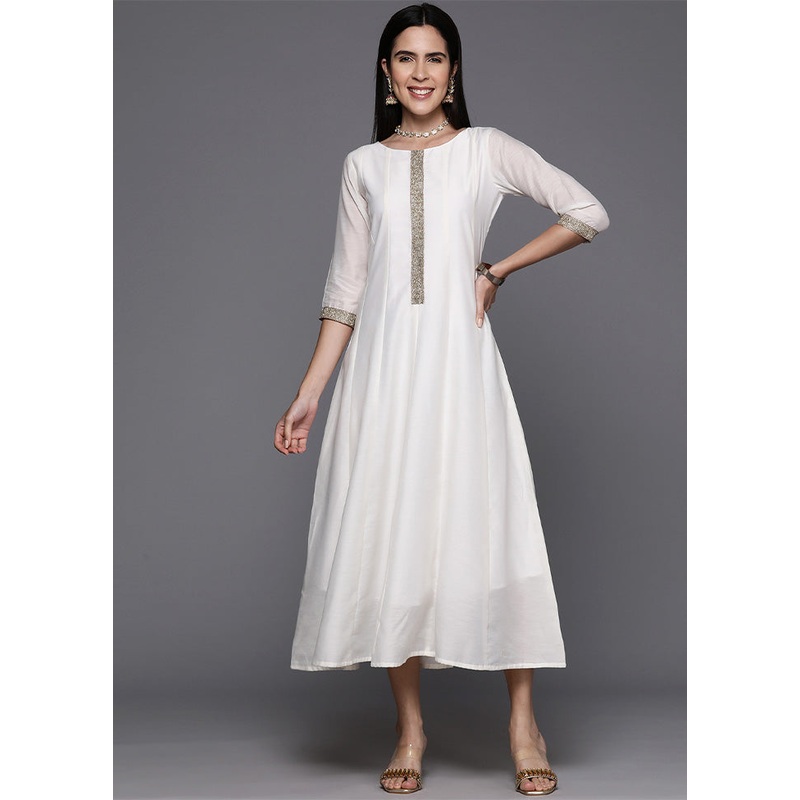 Off White Readymade Polyester Indian Dress - JD986601692