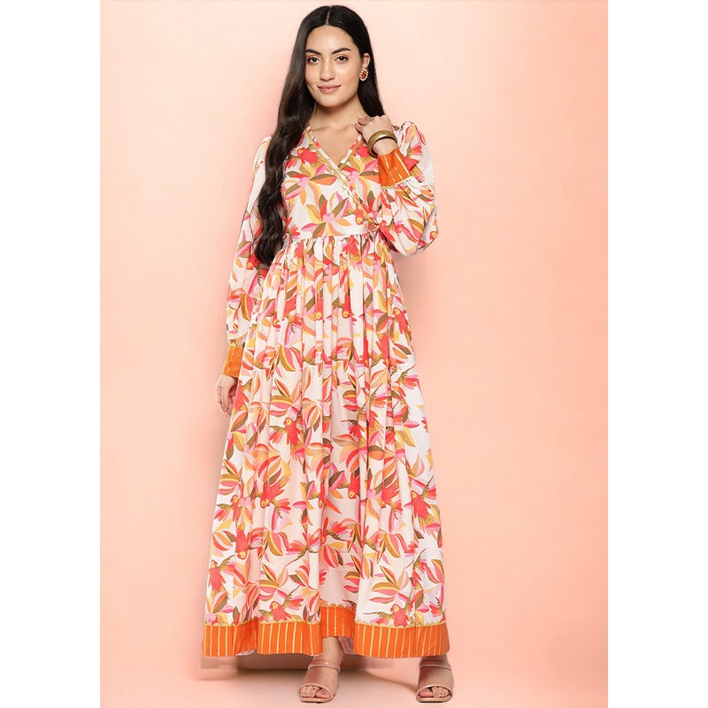 Off White Readymade Silk Indian Dress - JD986601691
