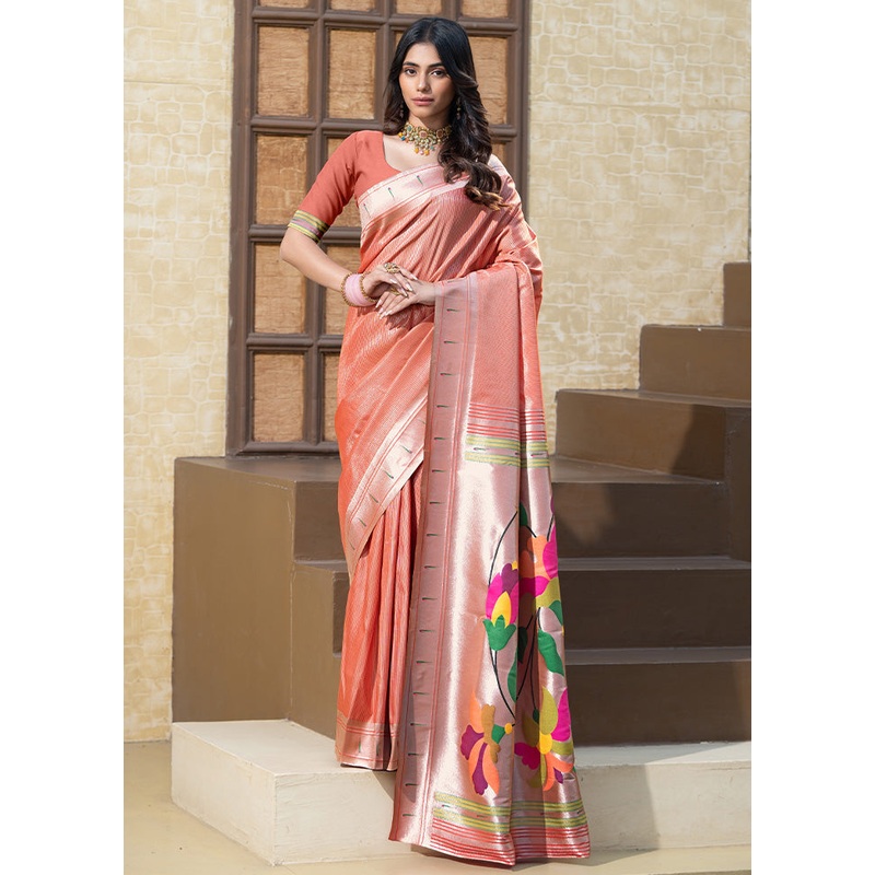 Peach Spun Silk Saree With Blouse Piece - JD986601811