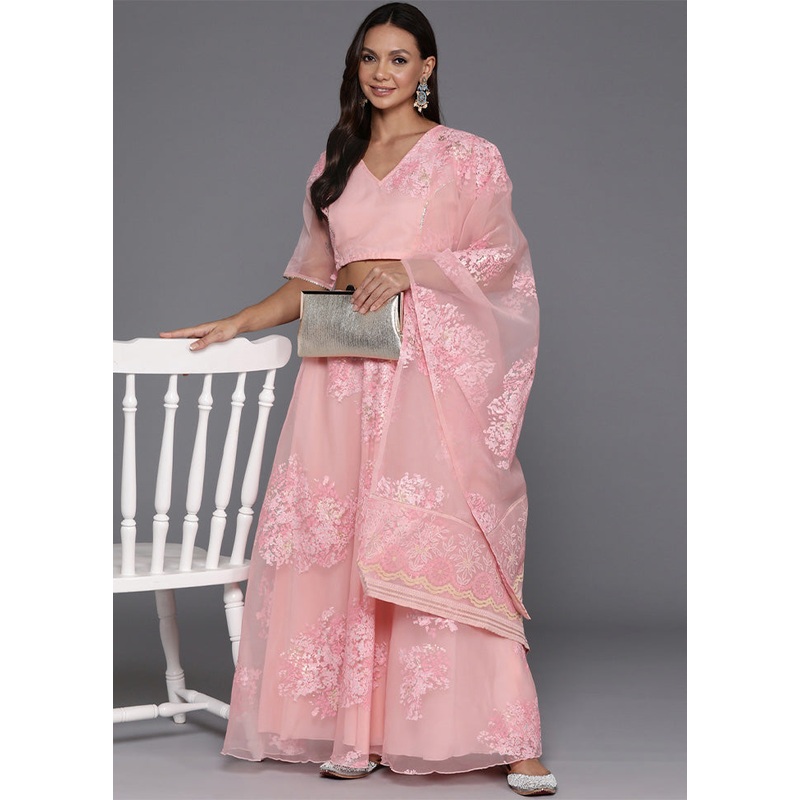 Pink Net Readymade Lehenga With Dupatta - JD986601646