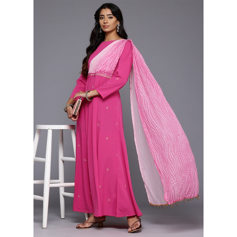 Pink Readymade Polyester Indian Dress - JD986601686