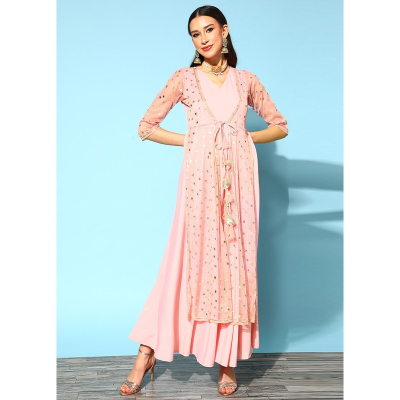 Pink Readymade Polyester Indian Dress - JD986601688