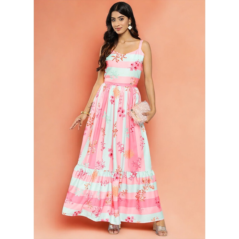 Pink Readymade Silk Indian Dress - JD986601685