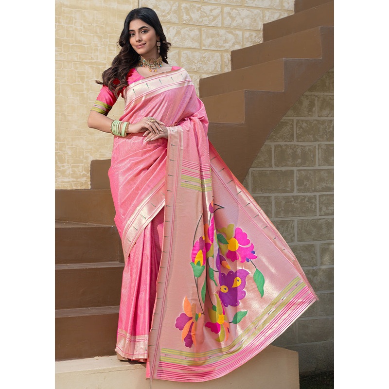 Pink Spun Silk Saree With Blouse Piece - JD986601815