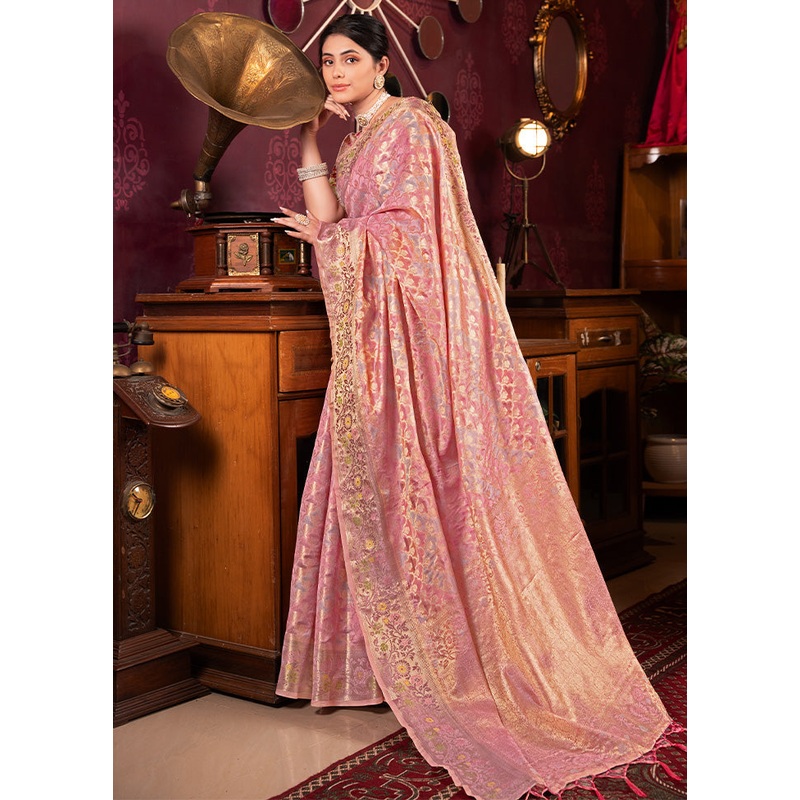 Pink Spun Silk Saree With Blouse Piece - JD986601816