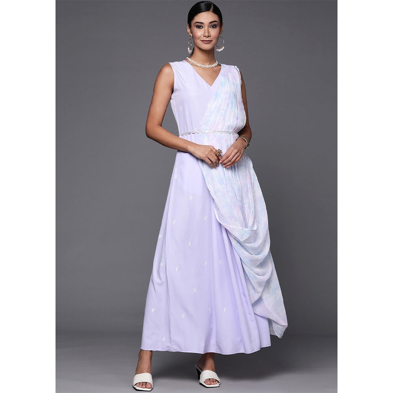 Powder Blue Readymade Polyester Indian Dress - JD986601680