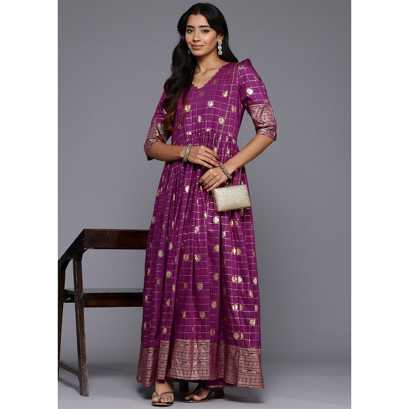 Purple Readymade Silk Indian Dress - JD986601677