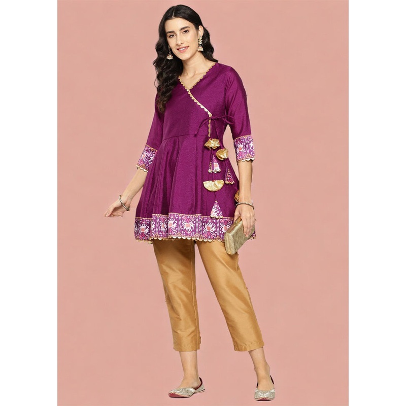Purple Readymade Silk Tunic - JD986601747