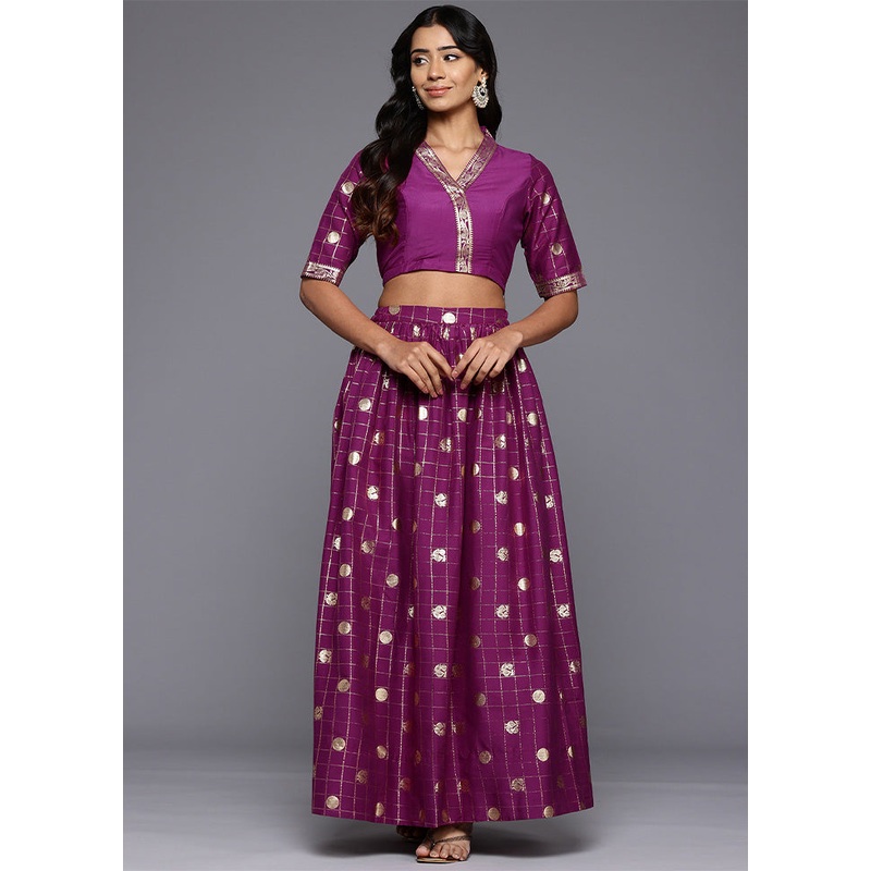 Purple Silk Readymade Lehenga - JD986601643