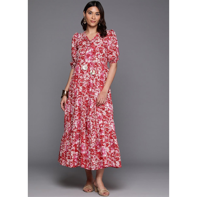 Red Readymade Cotton Indian Dress - JD986601675