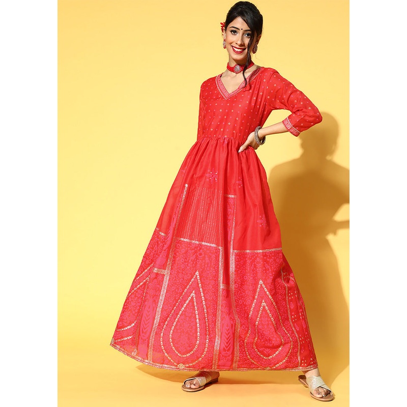 Red Readymade Polyester Indian Dress - JD986601674