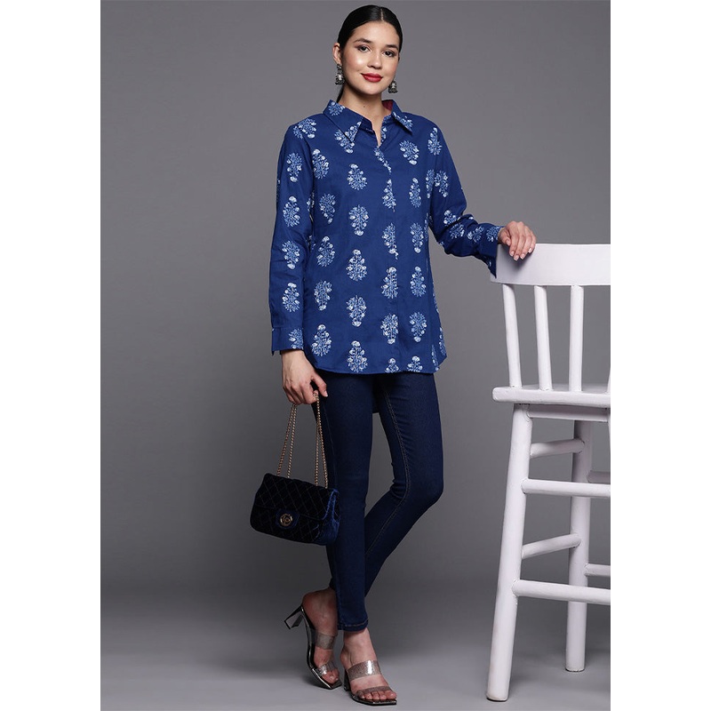 Royal Blue Readymade Polyester Tunic - JD986601741