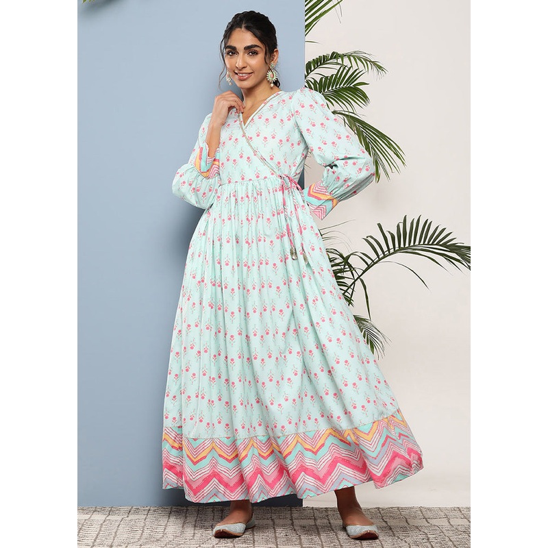 Sea Green Readymade Silk Indian Dress - JD986601668