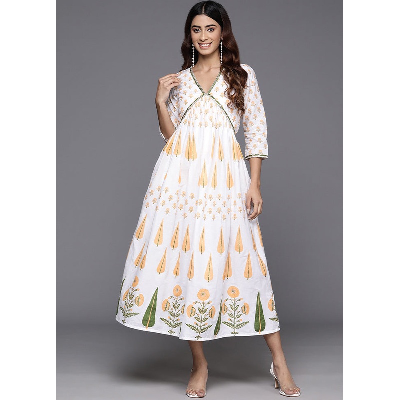 White Readymade Cotton Indian Dress - JD986601667