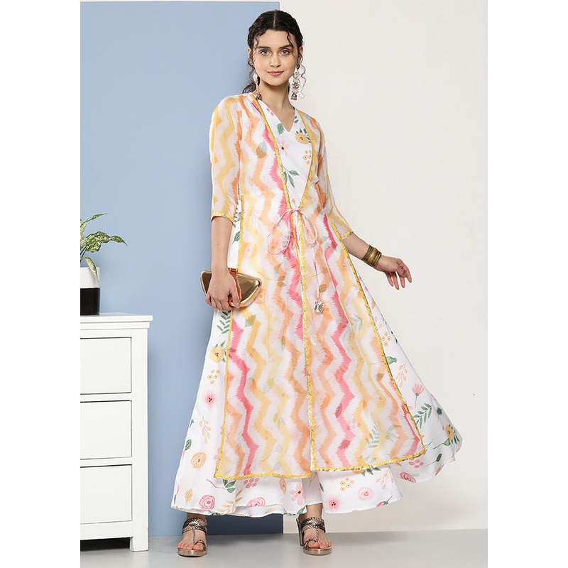 White Readymade Silk Indian Dress - JD986601666