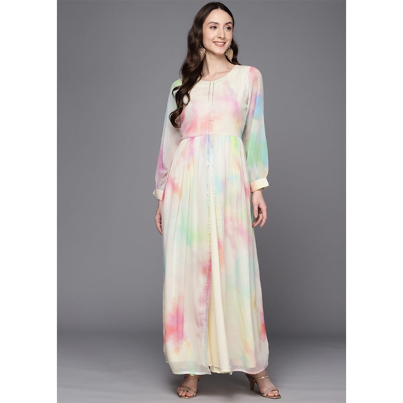 White Readymade Silk Indian Dress - JD986601697