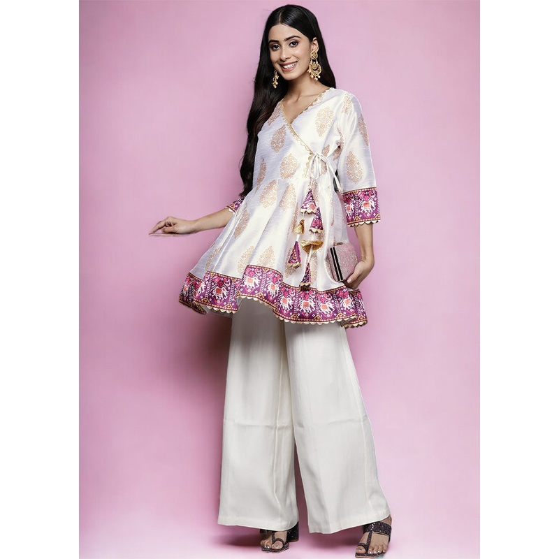 White Readymade Silk Tunic - JD986601738