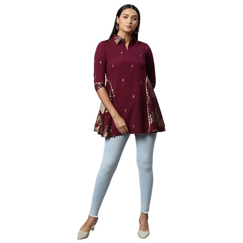 Wine Readymade Polyester Tunic - JD986601737