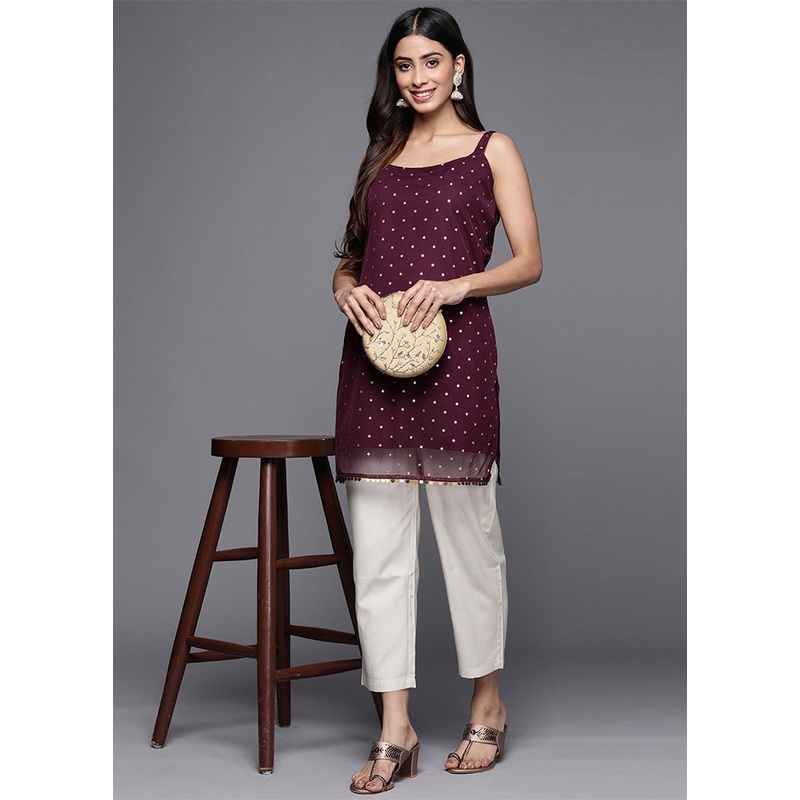 Wine Readymade Silk Tunic - JD986601736
