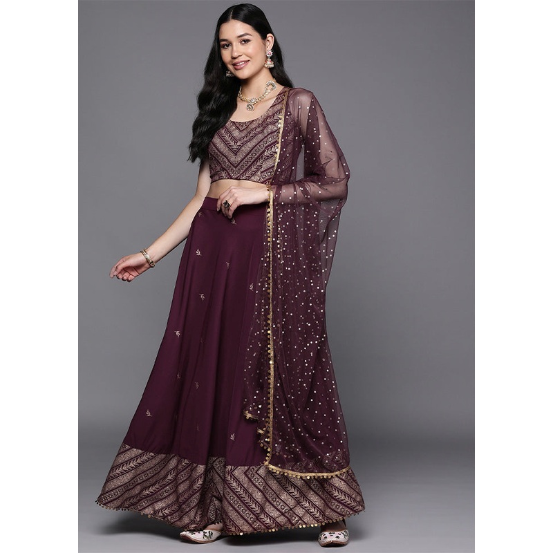 Wine Silk Readymade Lehenga With Dupatta - JD986601640
