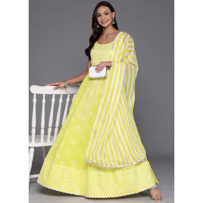 Yellow Cotton Readymade Lehenga With Dupatta - JD986601639
