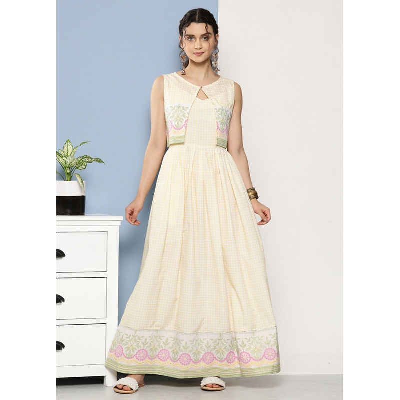 Yellow Readymade Silk Indian Dress - JD986601659