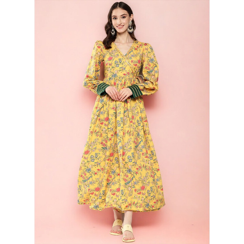 Yellow Readymade Silk Indian Dress - JD986601661