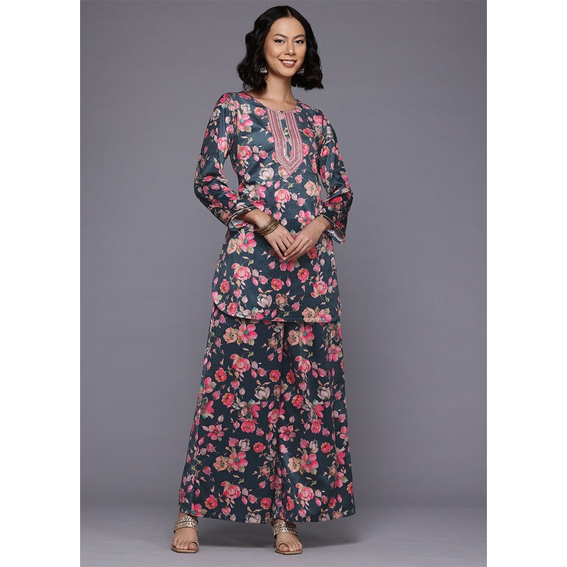 2 Pc Blue Readymade Polyester Tunic Set - JD986601627
