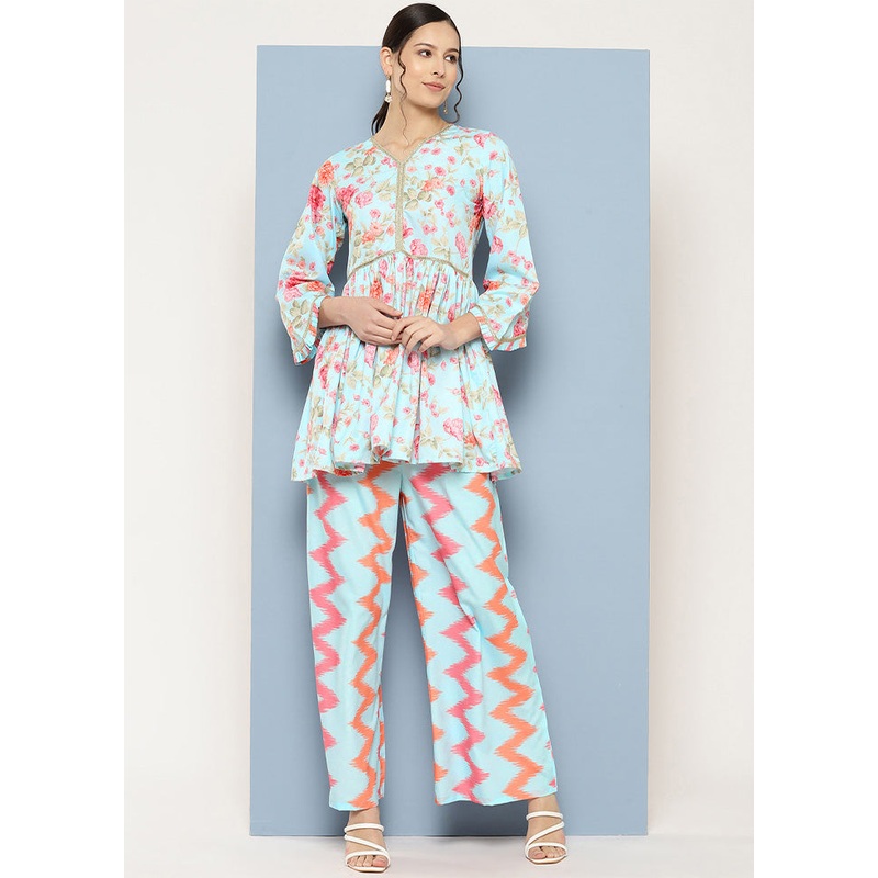 2 Pc Blue Readymade Polyester Tunic Set - JD986601628