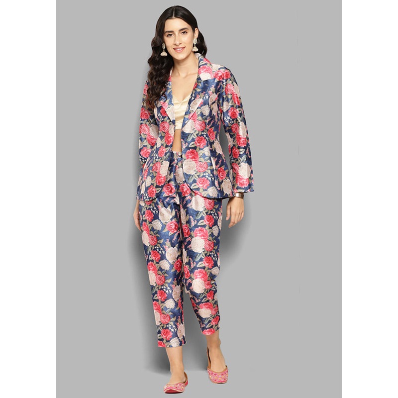 2 Pc Blue Readymade Silk Coat Set - JD986601625