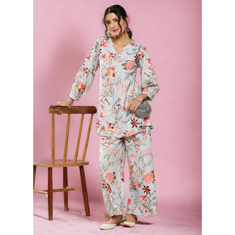 2 Pc Blue Readymade Silk Tunic Set - JD986601622