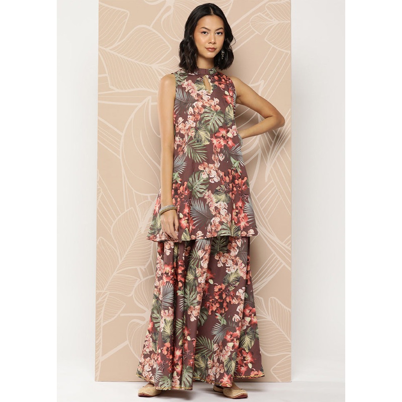 2 Pc Brown Readymade Silk Tunic Set - JD986601621