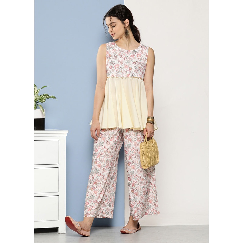 2 Pc Cream Readymade Silk Top Set - JD986601619