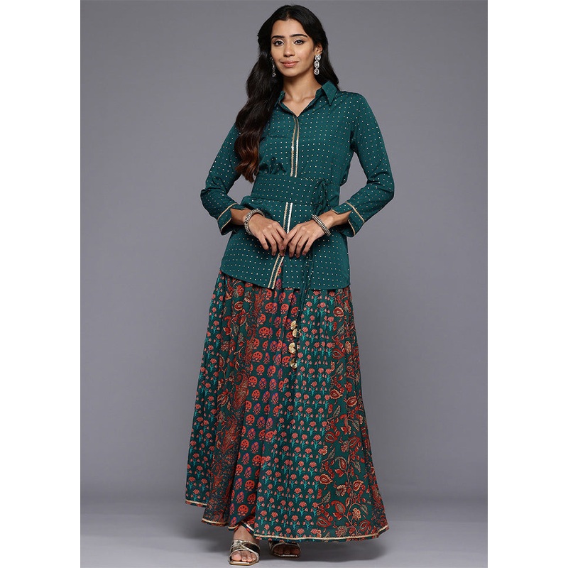 2 Pc Green Readymade Polyester Shirt Set - JD986601616