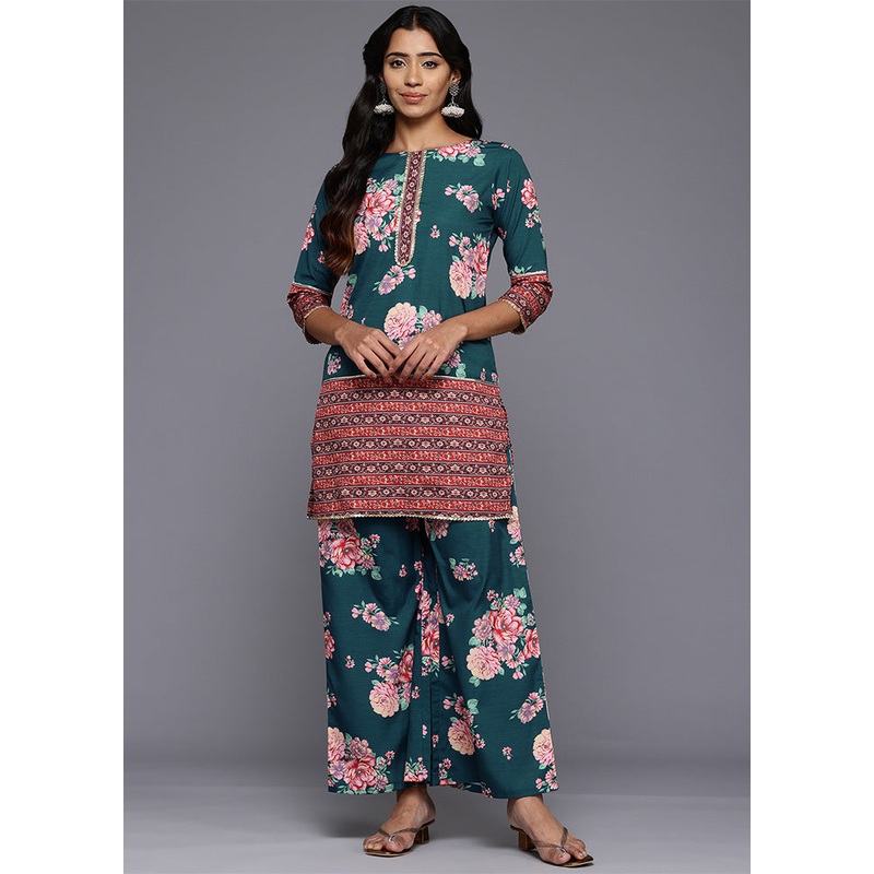 2 Pc Green Readymade Polyester Tunic Set - JD986601613
