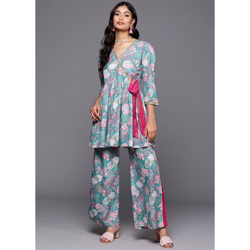 2 Pc Green Readymade Polyester Tunic Set - JD986601614