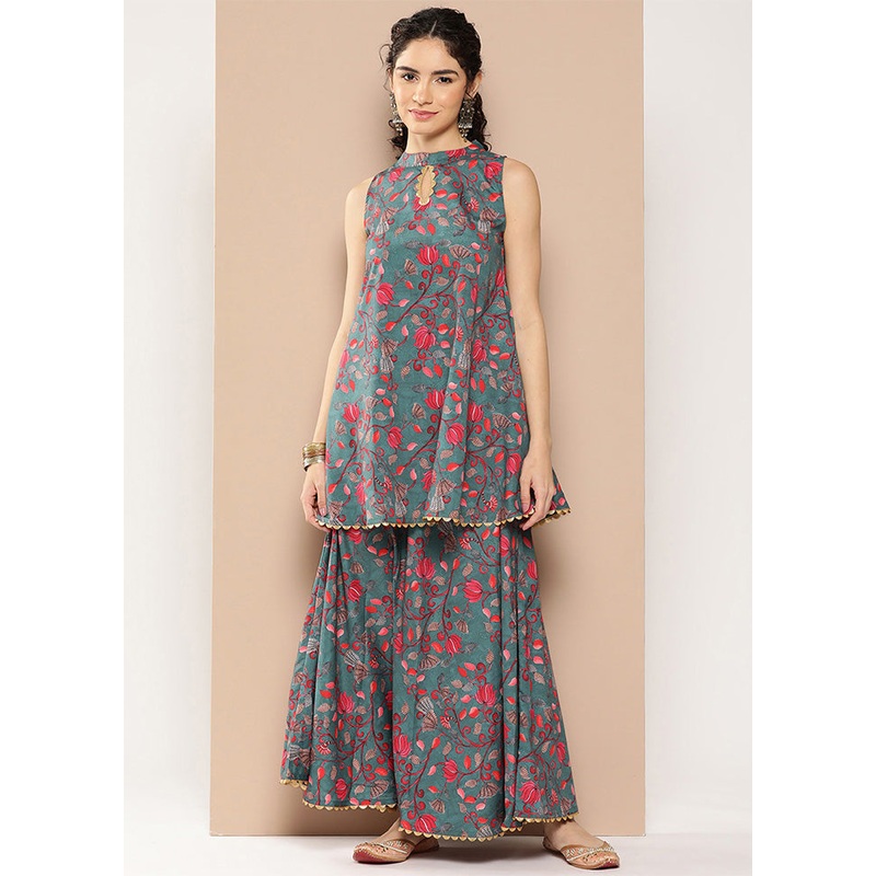 2 Pc Green Readymade Polyester Tunic Set - JD986601615