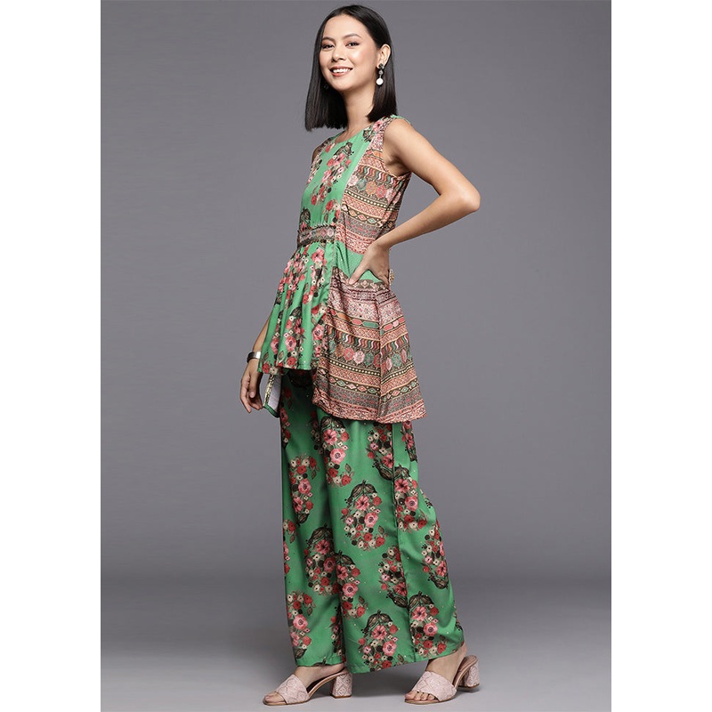 2 Pc Green Readymade Silk Tunic Set - JD986601609