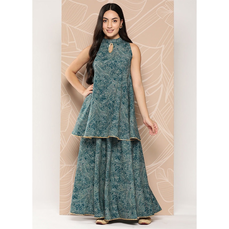 2 Pc Green Readymade Silk Tunic Set - JD986601612