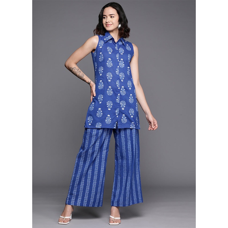2 Pc Indigo Pure Readymade Cotton Tunic Set - JD986601604