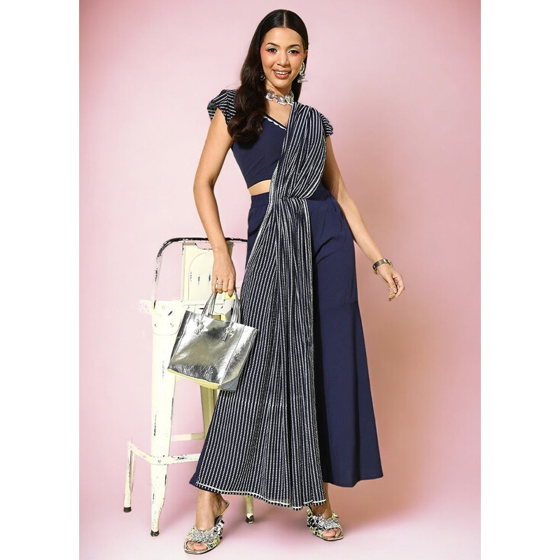 2 Pc Indigo Readymade Silk Top Set - JD986601603