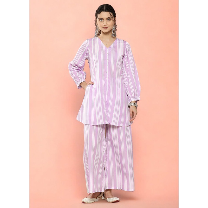 2 Pc Lavender Readymade Silk Top Set - JD986601602