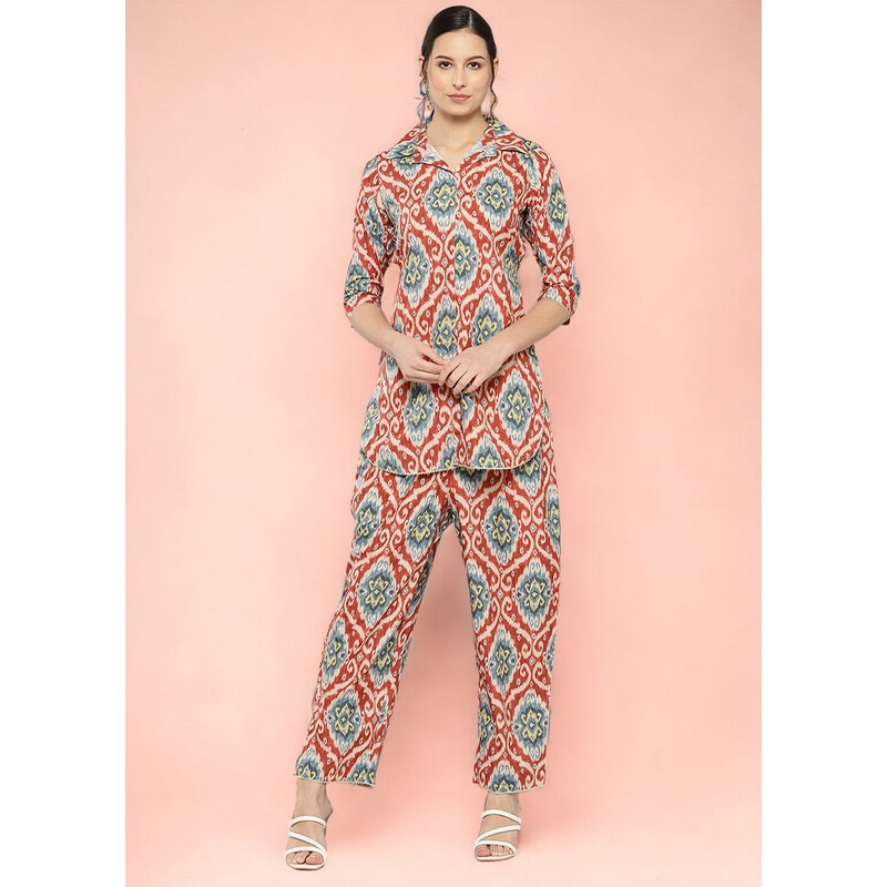 2 Pc Maroon Readymade Polyester Tunic Set - JD986601600