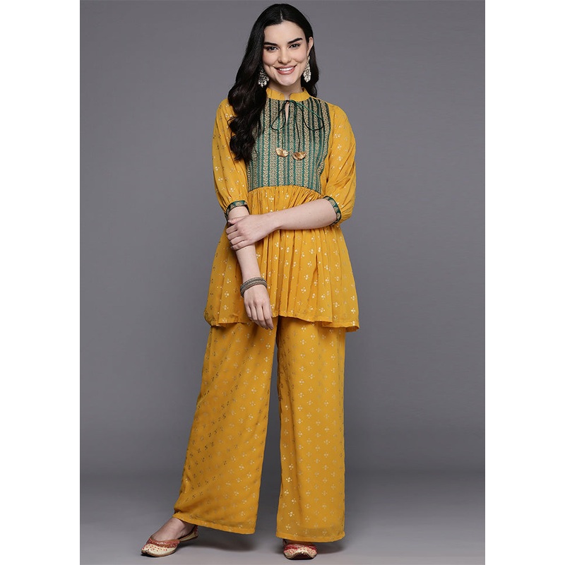 2 Pc Mustard Readymade Georgette Tunic Set - JD986601595