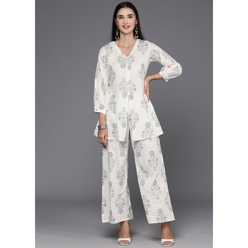 2 Pc Off White Pure Readymade Cotton Tunic Set - JD986601591