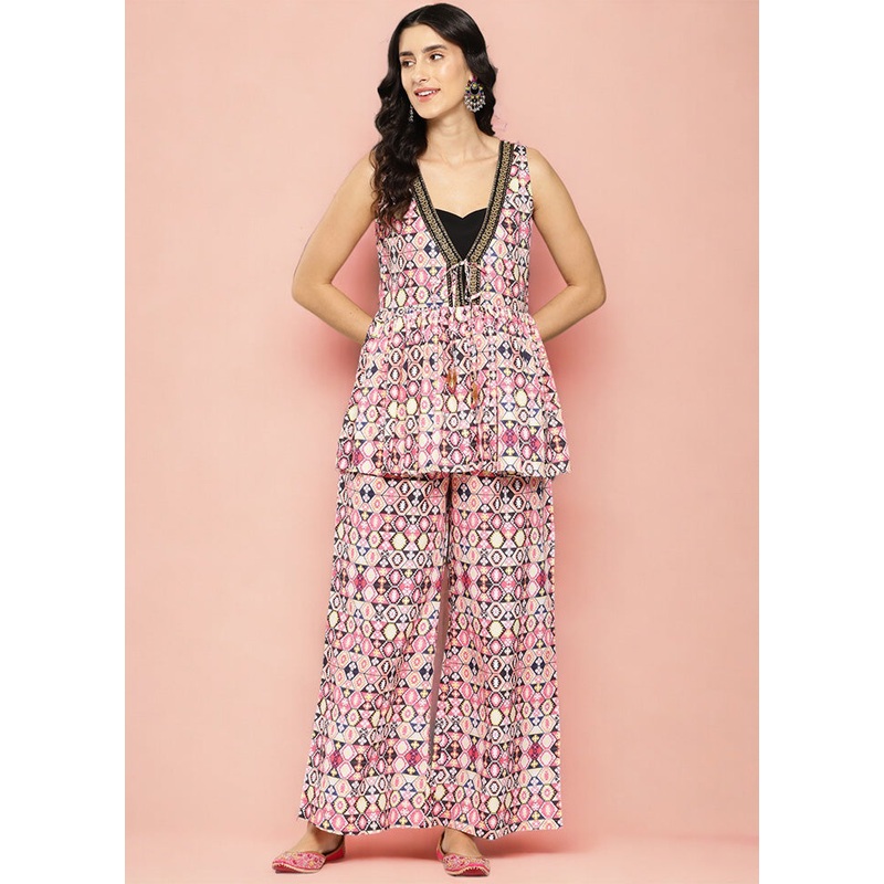 2 Pc Off White Readymade Silk Tunic Set - JD986601590