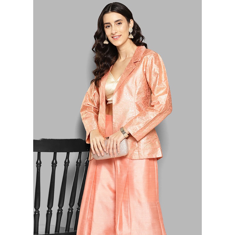 2 Pc Peach Readymade Silk Coat Set - JD986601583