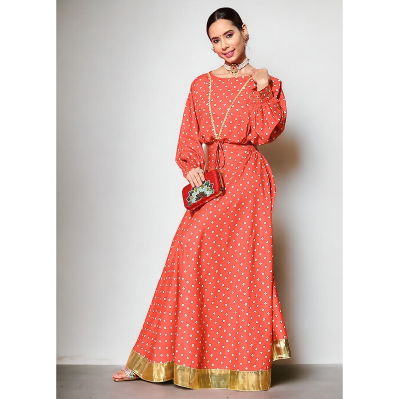 2 Pc Peach Readymade Silk Top Set - JD986601562